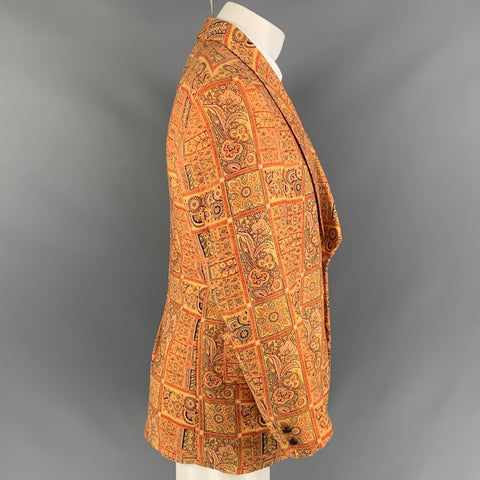 SAKS FIFTH AVENUE Size 40 Gold & Red Print Wool Blend Sport Coat