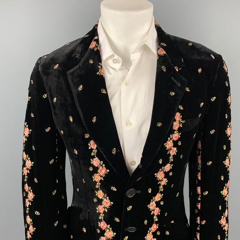 PAUL SMITH Size 40 Black Embroidery Velvet Notch Lapel Sport Coat
