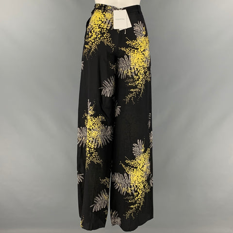 VALENTINO Taille 00 Pantalon décontracté à jambe large en soie jaune noir