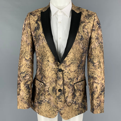 LORDS & FOOLS Size 42 Gold Black Jacquard Polyester Blend Sport Coat