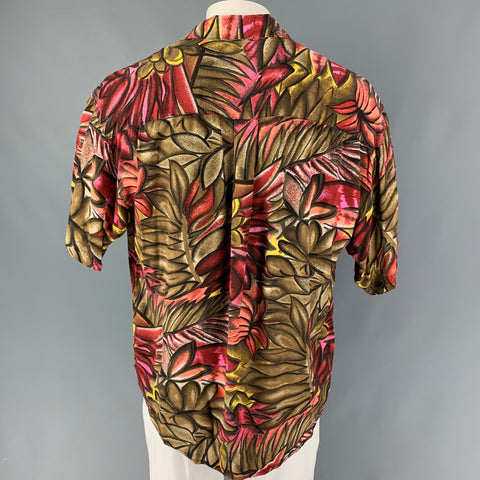 SUNDAY DRIVERS Size L Red Brown Leaf Print Rayon Short Sleeve Shirt