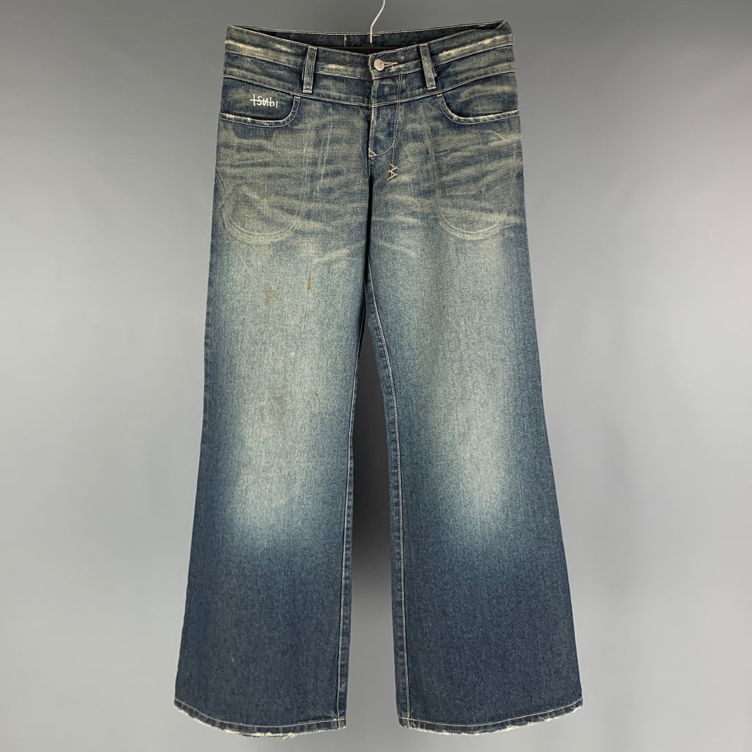 TSUBI Size 6 Blue Cotton Distressed Wide Leg Jeans