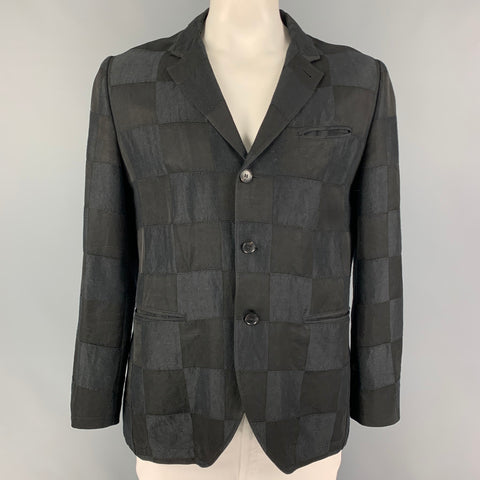 JOHN VARVATOS Size 42 Black Checkered Notch Lapel Sport Coat