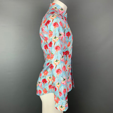 ETON Taille S Chemise à manches longues boutonnée en coton floral bleu et rose
