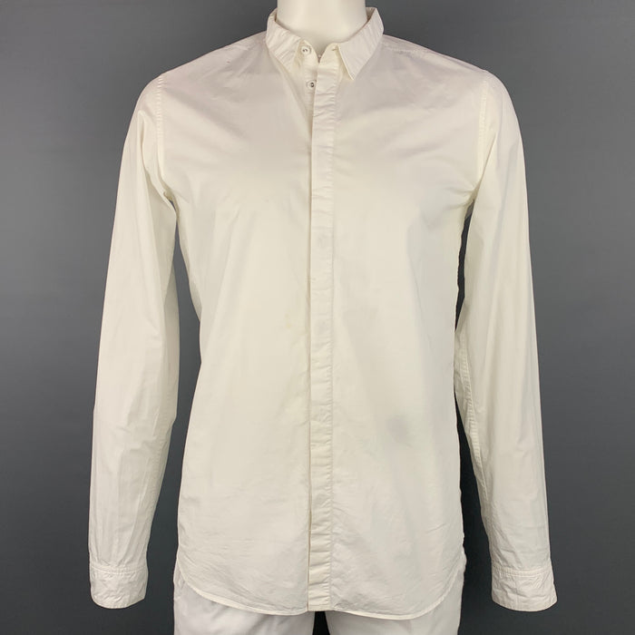THE VIRIDI-ANNE Taille L Chemise à manches longues en coton blanc avec boutons cachés