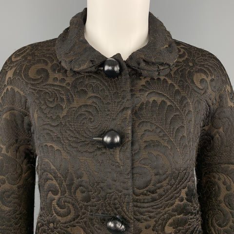 LANVIN Size 4 Black & Brown Brocade Cropped Jacket