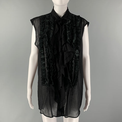 DRIES VAN NOTEN Size M Black Cotton Ruffled Sleeveless Shirt