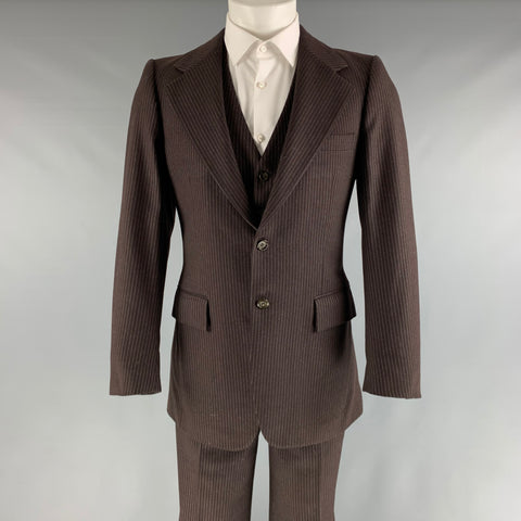 YVES SAINT LAURENT Chest Size 40 Brown White Pinstripe Single breasted 32 Suit