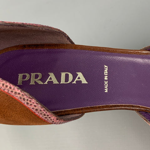 PRADA Size 6 Brown Rose Leather Pointed Toe Pumps