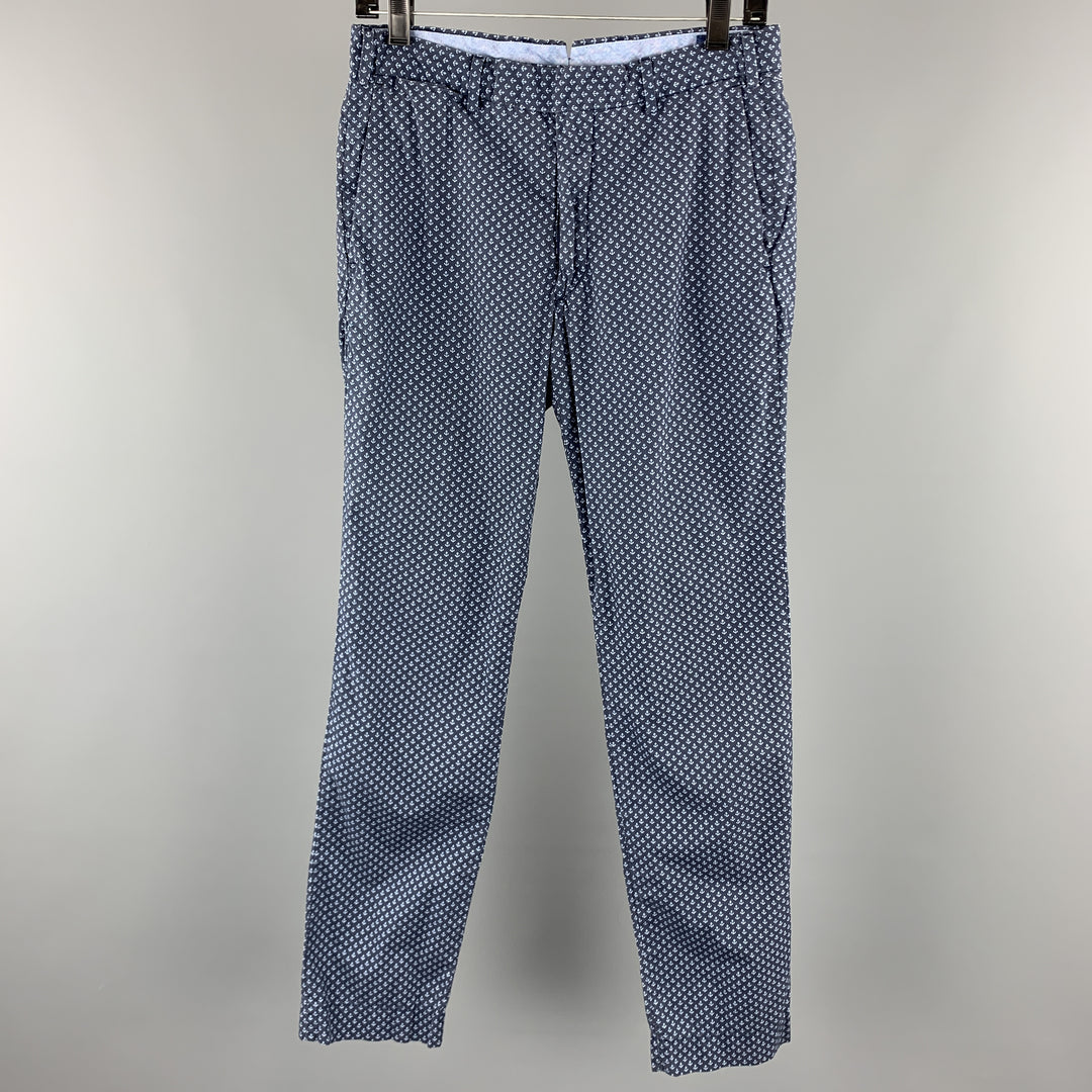 RALPH LAUREN Taille 28 Pantalon décontracté en coton imprimé ancre marine avec braguette zippée