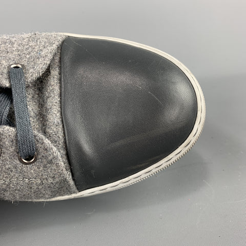 LANVIN Size 11  Gray Wool Lace Up Leather Cap Toe Sneakers