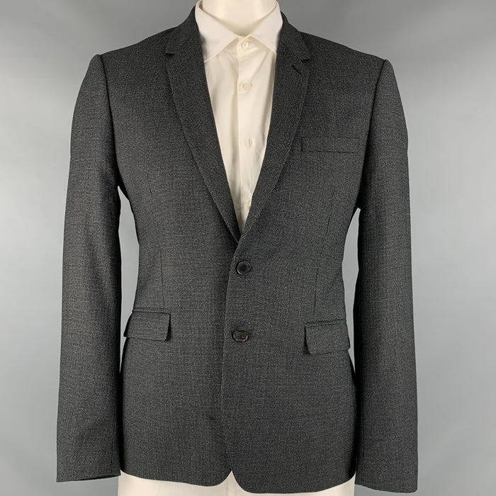 SANDRO Size 44 Black Grey Grid Wool Blend Notch Lapel Sport Coat