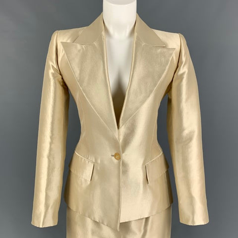 Vintage YVES SAINT LAURENT Talla 6 Crema Lana Seda Pico Solapa Falda Traje
