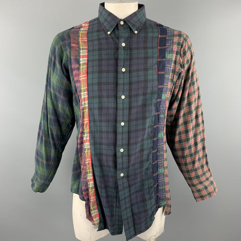 BOWWOW Size XL Multi-Color Plaid Cotton Button Down Long Sleeve Shirt