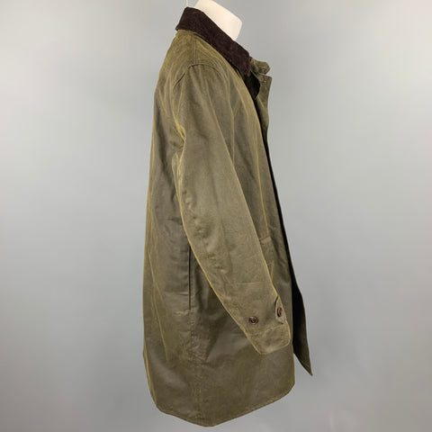 BARBOUR Size M Olive Waxed Canvas Double Breasted Coat
