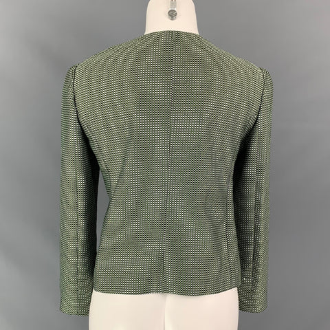 ARMANI COLLEZIONI Size 8 Green & White Woven Cotton / Polyester Jacket