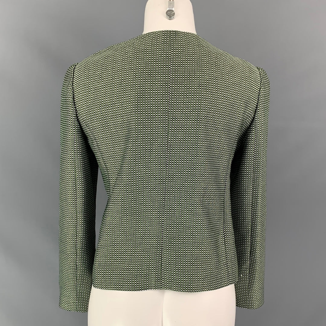 ARMANI COLLEZIONI Size 12 Green & White Woven Textured Cotton / Polyester Jacket