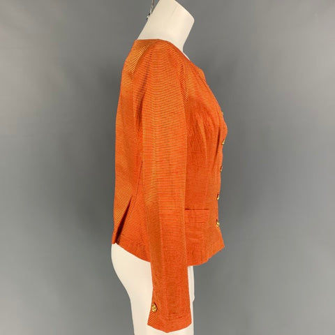 YVES SAINT LAURENT Size 8 Orange Viscose Acetate Stripe Long Sleeve Blouse
