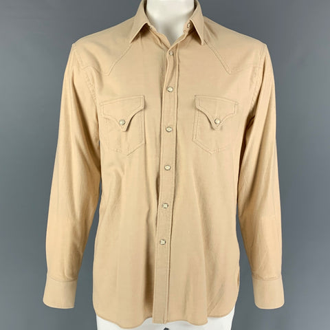 DOPPIAA Size XL Beige Cotton Western Long Sleeve Shirt