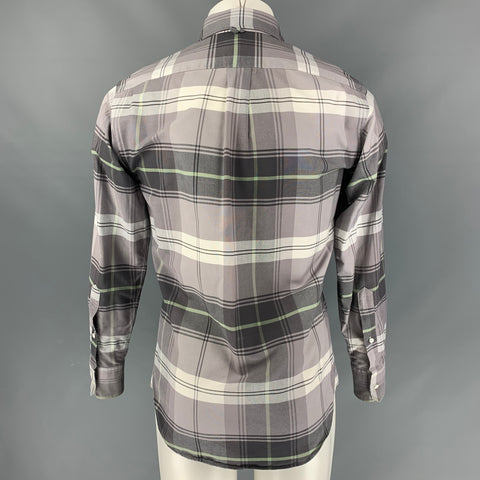 BLACK FLEECE Size S Lilac Grey Plaid Cotton Oxford Long Sleeve Shirt