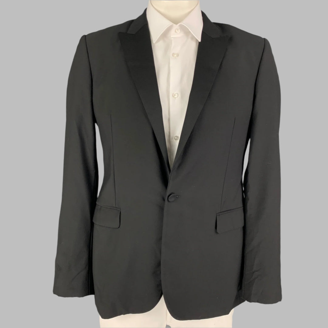 CALVIN KLEIN COLLECTION Size 41 Black Wool Tuxedo Sport Coat
