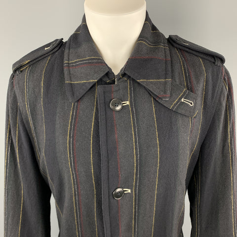 Y's by YOHJI YAMAMOTO Size M Charcoal & Navy Striped Wool Trench Coat
