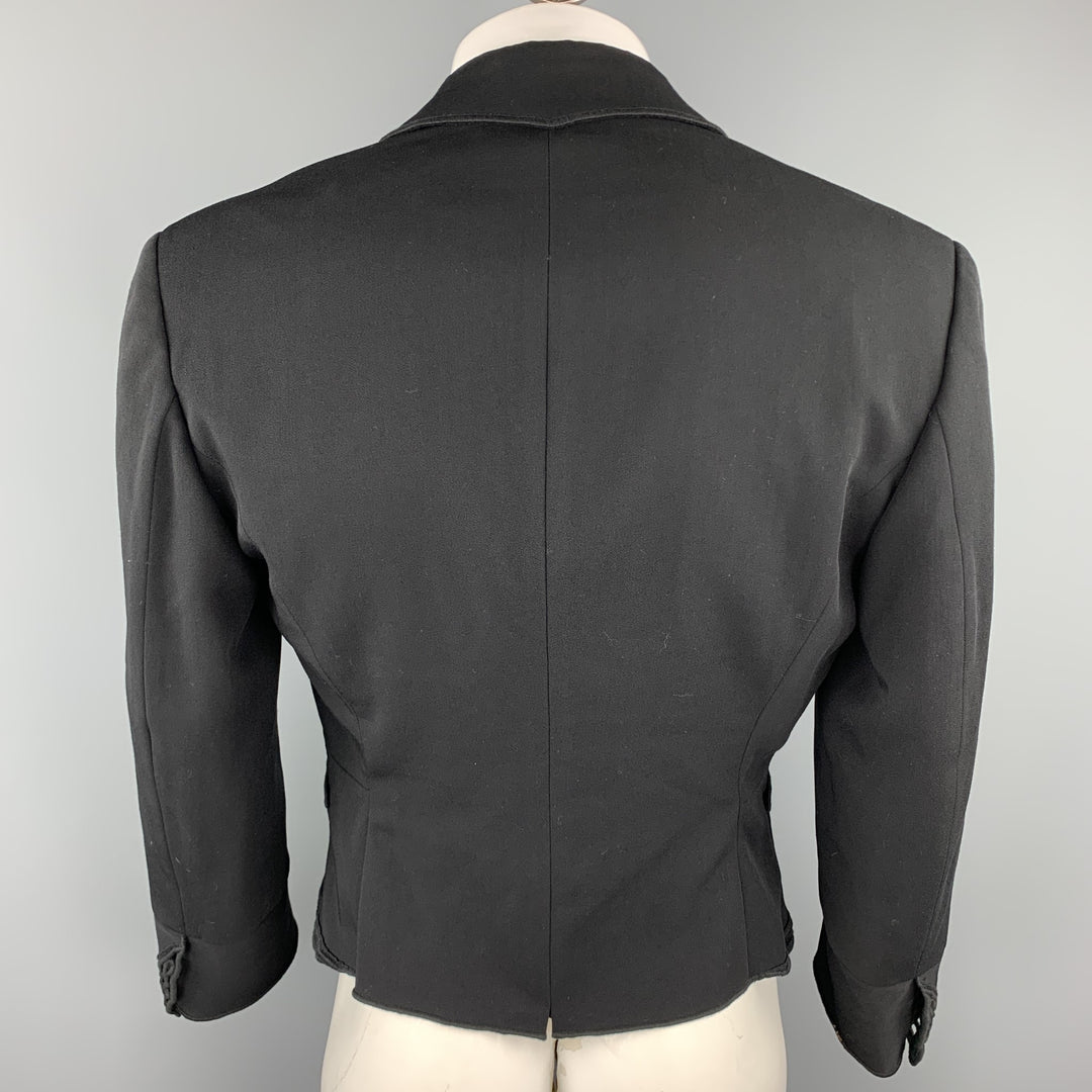 Vintage MATSUDA Size M Black Guipure Wool Cropped Notch Lapel Jacket