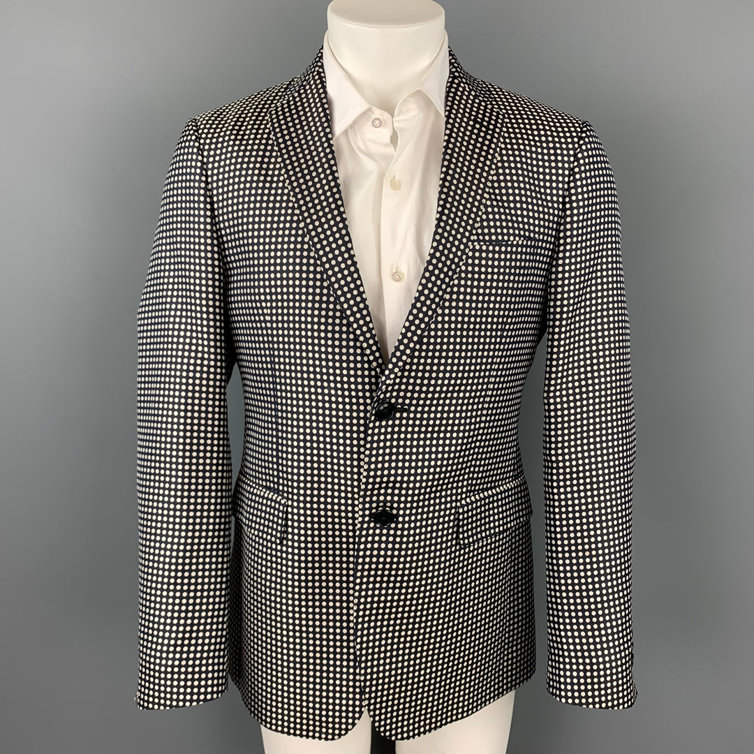 ETRO Size 38 Black & White Polka Dot Silk Notch Lapel Sport Coat