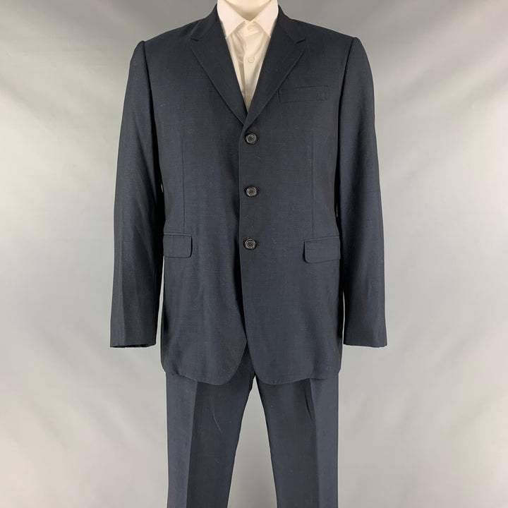 PRADA Size 44 Navy Virgin Wool Silk Single Breasted Suit