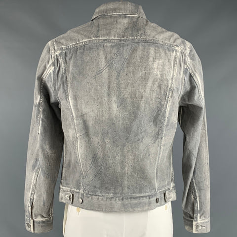 JOHN ELLIOTT Chest Size L Size L Grey White Painted Cotton Trucker Jacket