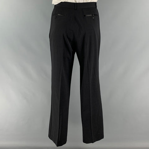 MOSCHINO Size 46 Black Solid Polyamide-Blend Notch Lapel Tuxedo