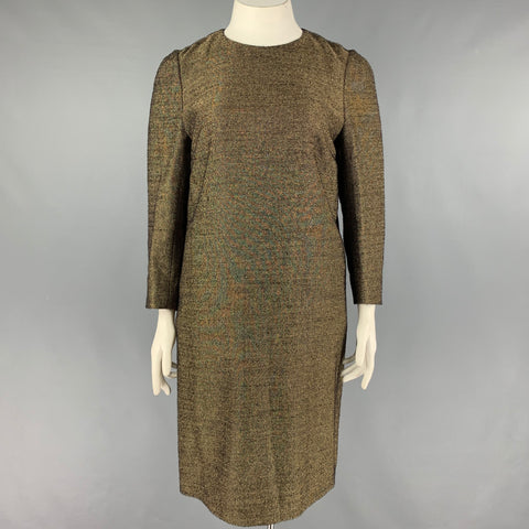 DRIES VAN NOTEN Size 10 Gold Wool Viscose Sheath Dress