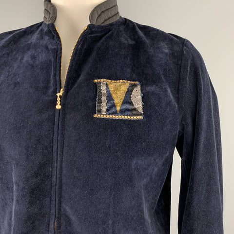 KOLOR Size L Navy Mixed Fabrics Velvet Zip Up Track Suit
