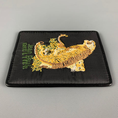 JEAN PAUL GAULTIER Black Multi-Color Embroidered Leather Fabric Wallet