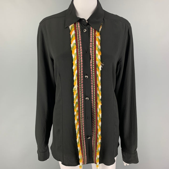 ETRO Size M Black Multi-Color Silk Applique Button Up Shirt
