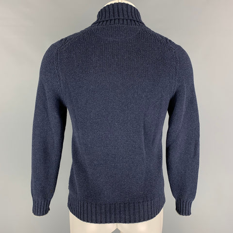 BRUNELLO CUCINELLI Size S Dark Blue Knit Cotton Nylon Shawl Collar Sweater