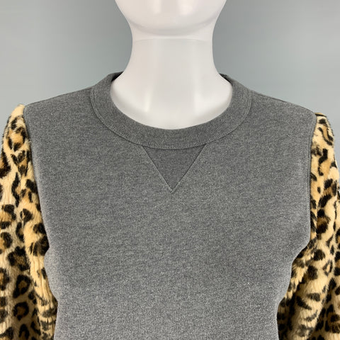 DRIES VAN NOTEN Size XS Gray Brown Cotton Animal Crew-Neck Sweater