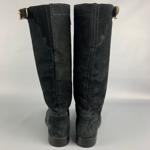 JIL SANDER Talla 7.5 Botas con hebilla de latón y ante negro