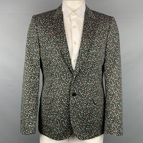 PS by PAUL SMITH Size 44 Black & Green Print Cotton Notch Lapel Sport Coat