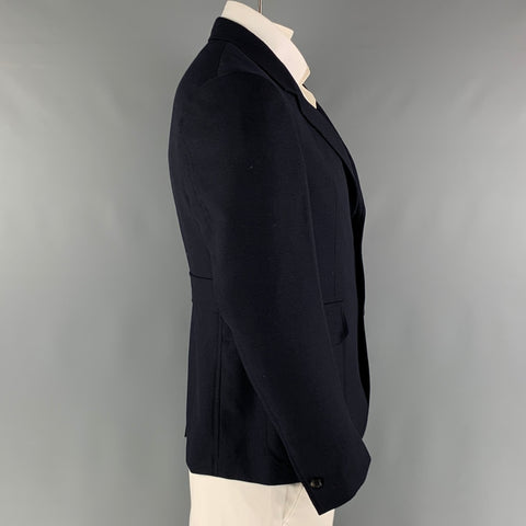 PRADA Chest Size 42 Short Navy Textured Wool Mohair Notch Lapel Sport Coat