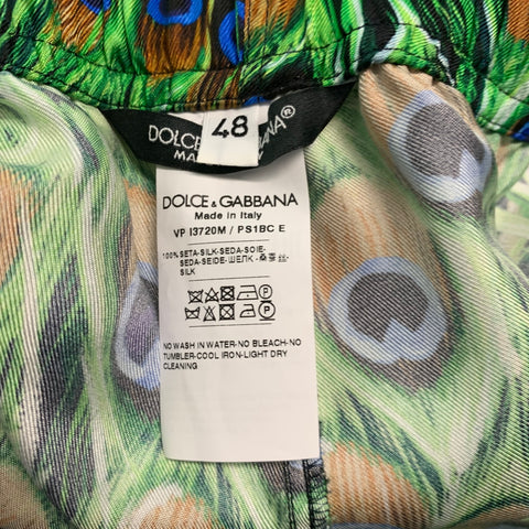 DOLCE &amp; GABBANA Talla 34 Pantalones casuales con cordón de seda multicolor verde