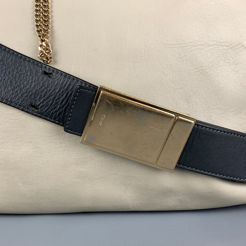 CHLOE Baylee Charcoal Light Grey Color Block Calfskin Leather Handbag