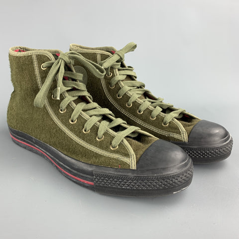 CONVERSE Size 10.5 Olive Textured Wool High Top Sneakers
