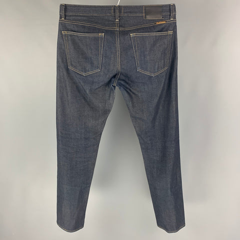 CIVILIANAIRE Size 34 Navy Contrast Stitch Selvedge Denim Jeans