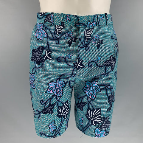 OHEMA OHENE Size 32 Blue Black Leaves Flat Front Shorts