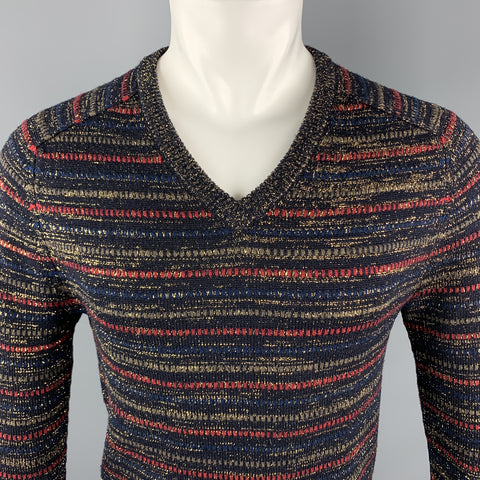 MARC by MARC JACOBS Size S Black & Gold Knitted Wool Blend V-Neck Pullover Sweater