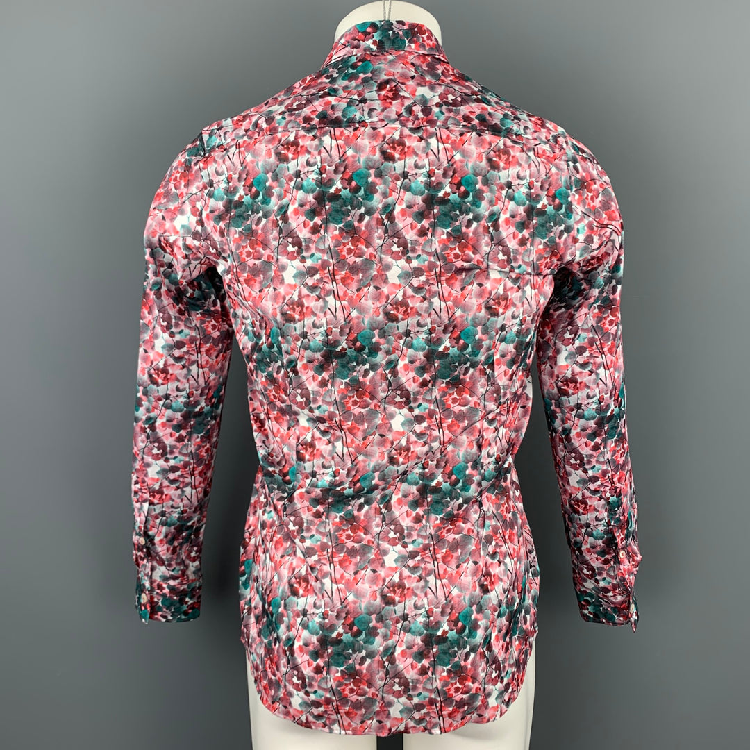 TWEEN Jeonce Size XS Red & Green Floral Cotton Slim Fit Long Sleeve Shirt