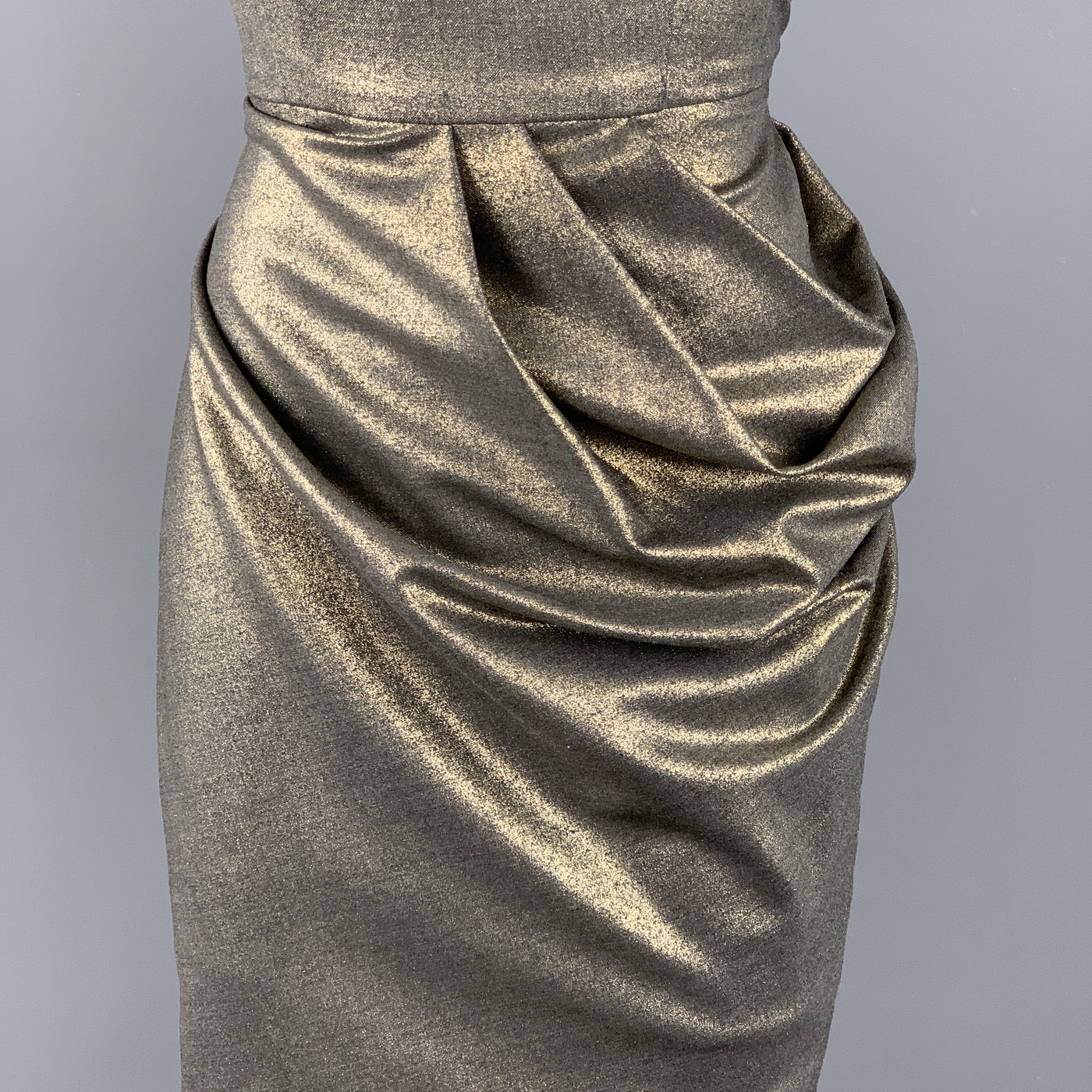 DOMENICO VACCA Size 4 Metallic Gold Side Pleat Skirt Dress