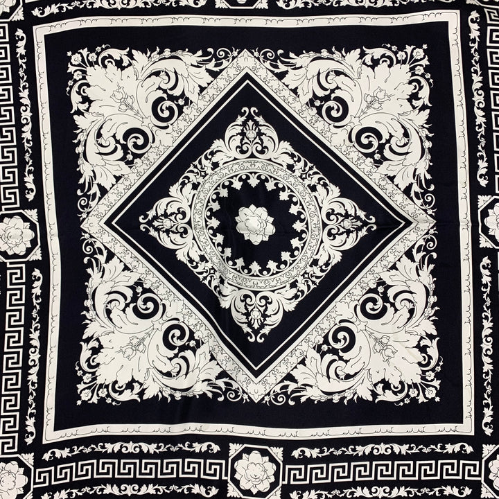 VERSACE Black & White Baroque Twill Silk Large Scarf