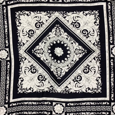 VERSACE Black & White Baroque Twill Silk Large Scarf